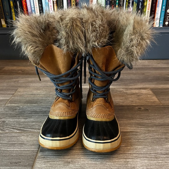 Sorel Shoes - Sorel Womens Joan of Arctic Boots Tan Suede Fur Trim Lace Up Waterproof Size 6.5